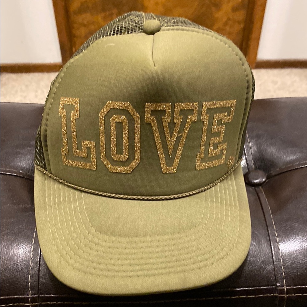 Olive Green LOVE Trucker Hat